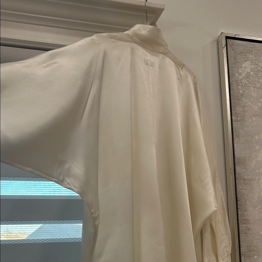 Equipment Cream Satin Button-Front Blouse Made in France - Picture 9 of 9